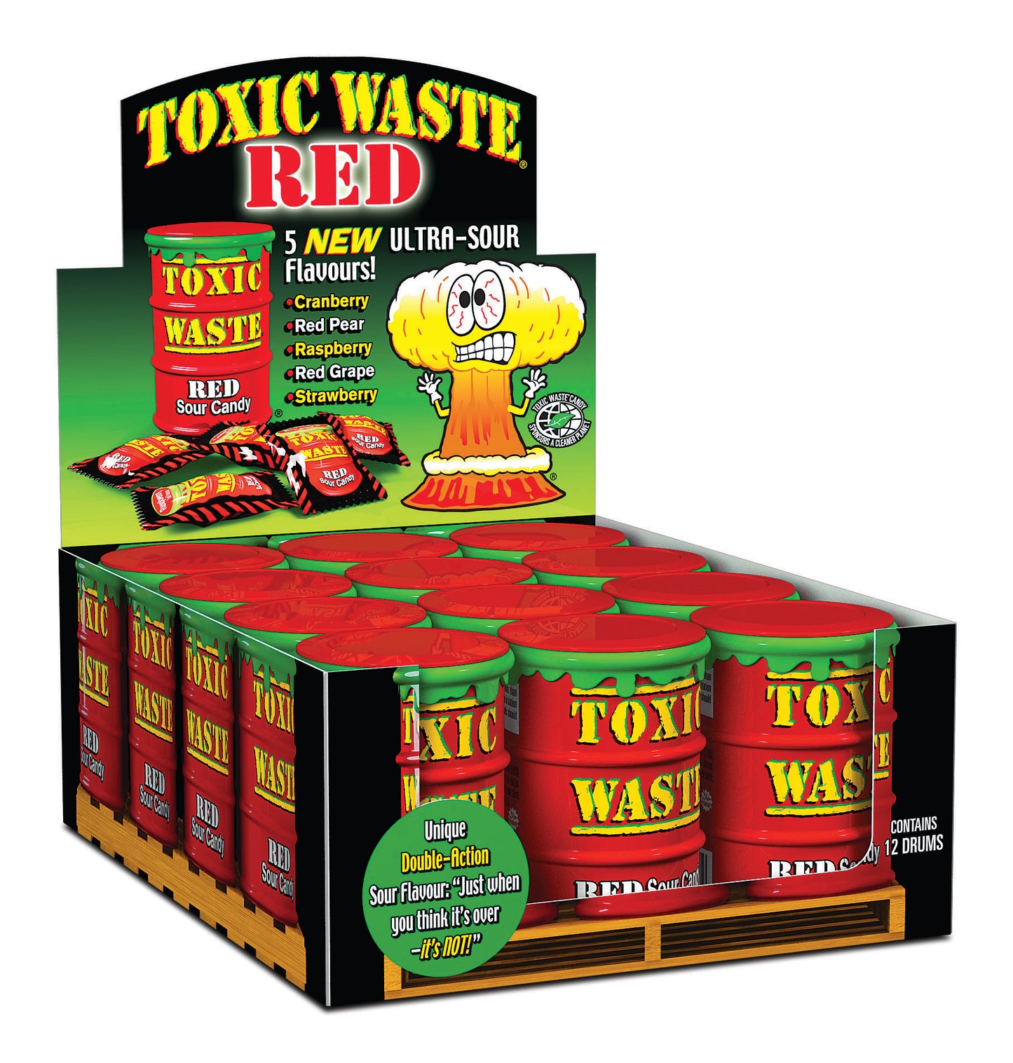 Toxic Waste Red (Hazardously) Ultra Sour Candy Drum 42g